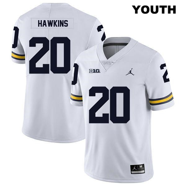 Youth NCAA Michigan Wolverines Brad Hawkins #20 White Jordan Brand Authentic Stitched Legend Football College Jersey CO25E21KU